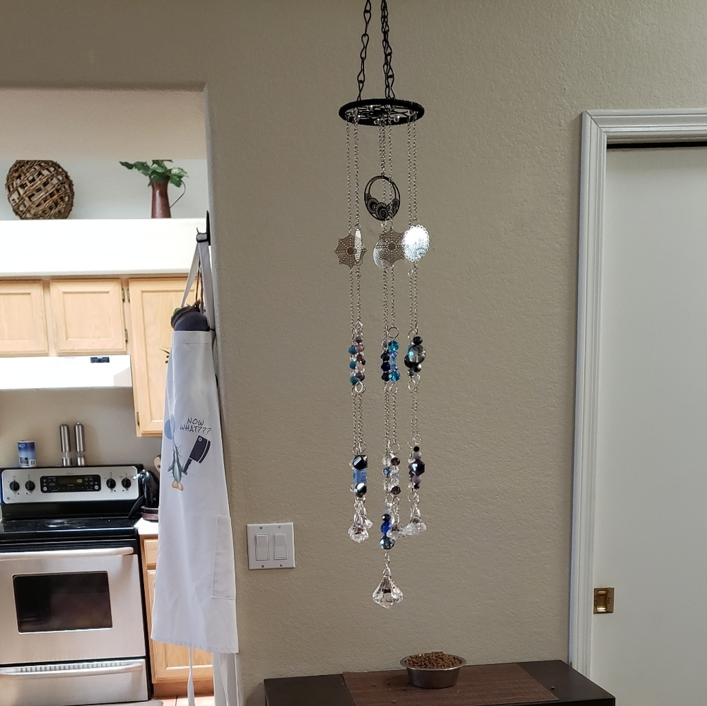 Handcrafted Blue & Purple Mandala 25" Suncatcher